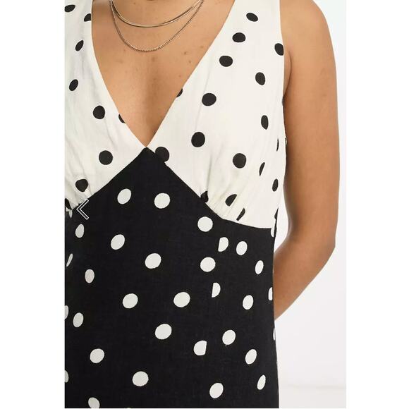 ASOS Linen V Neck Polka Dot Maxi Slip Sundress Women Plus 16 Tall New Mono Spot - Picture 3 of 11